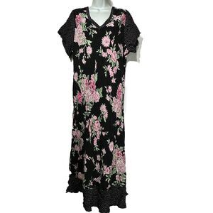 Vintage Twyla blu II USA black floral Short Sleeve polka dot midi dress